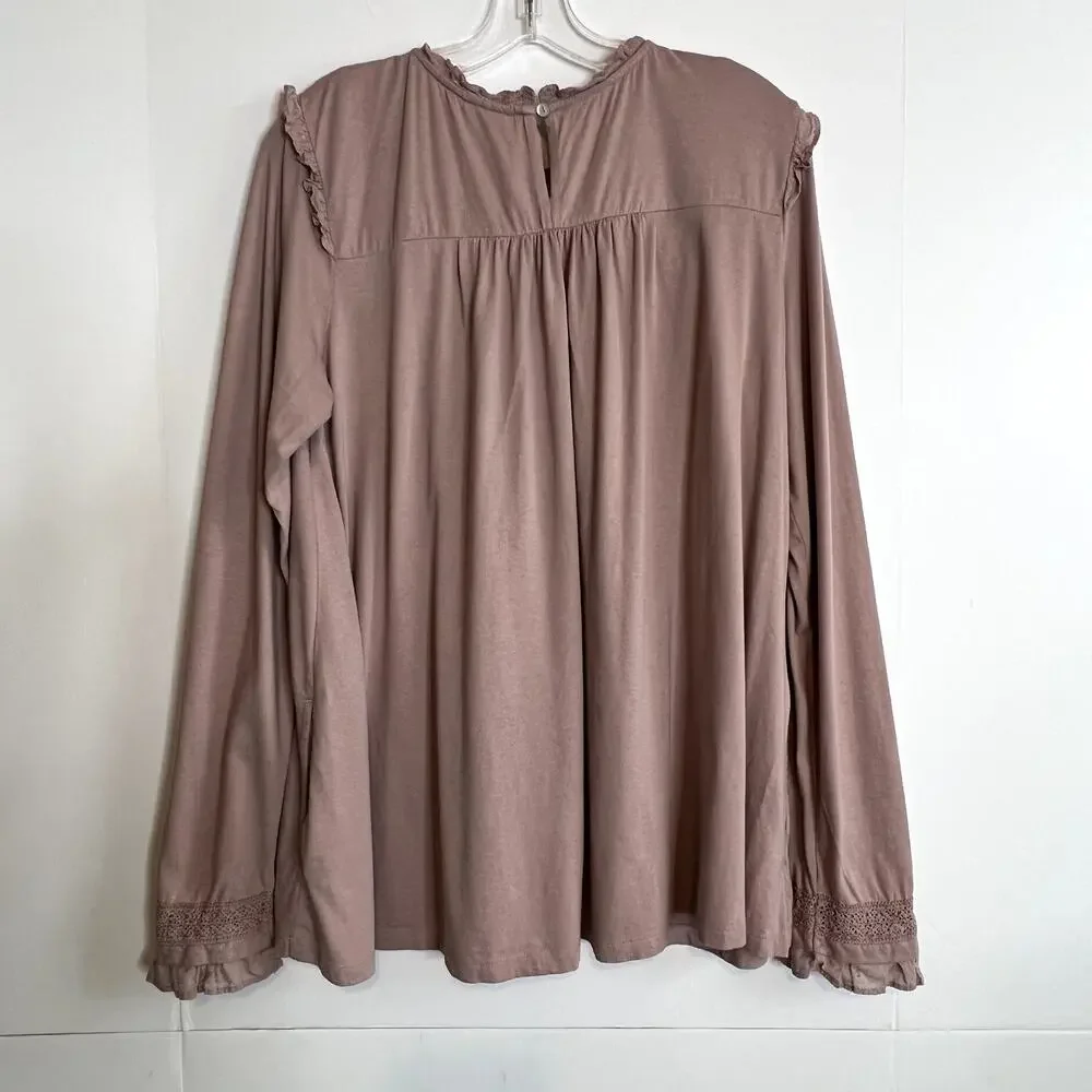 LOGO by Lori Goldstein Cotton Modal Top with Swiss Dot Details Mauve Womens Med - Picture 6 of 13